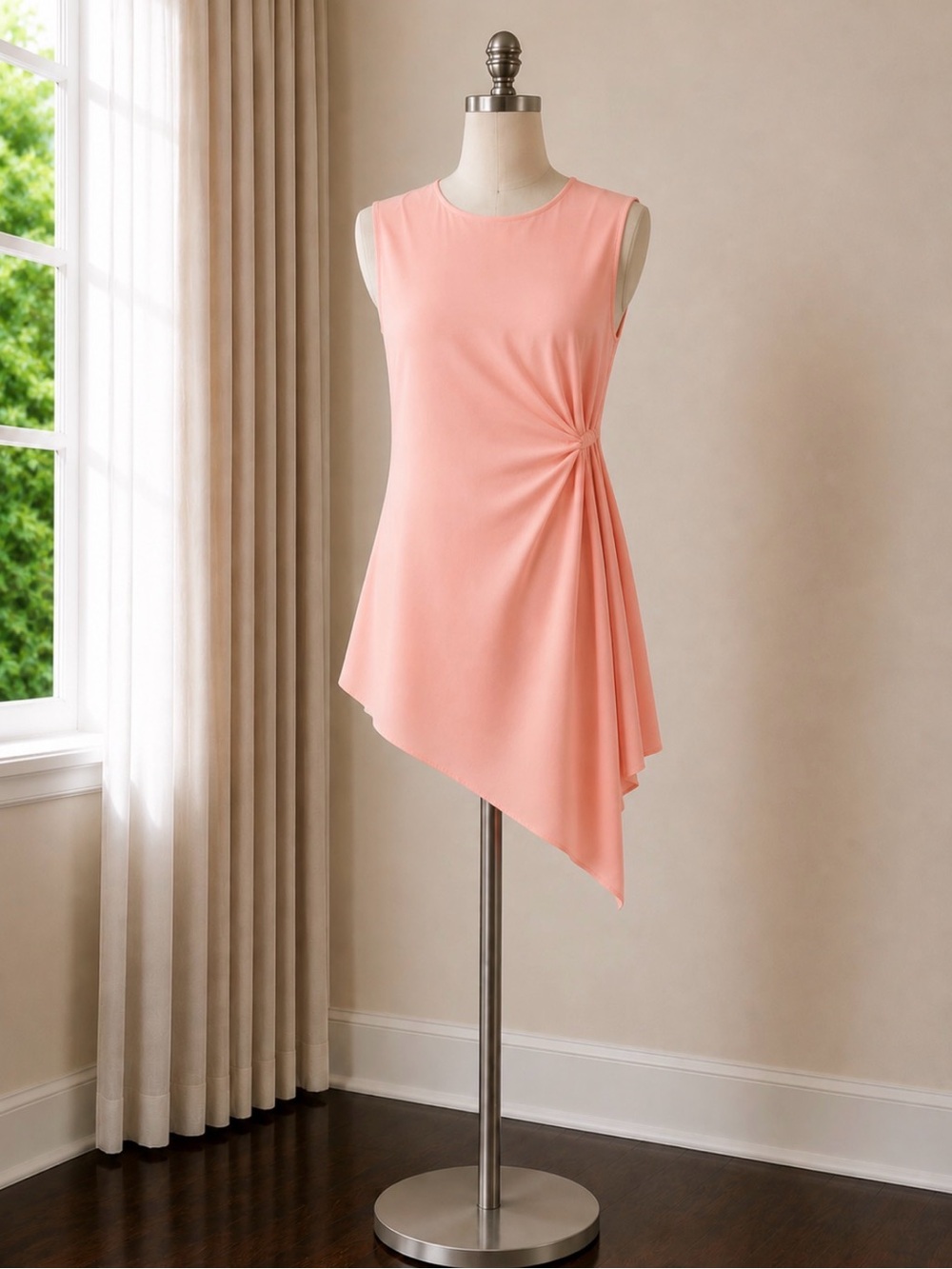 Topshop Asymmetrical Sleeveless Top in Coral Pink